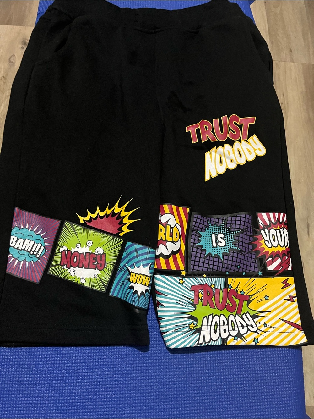 Kids Black Graphic Comic-Panel Shorts - Trust Nobody